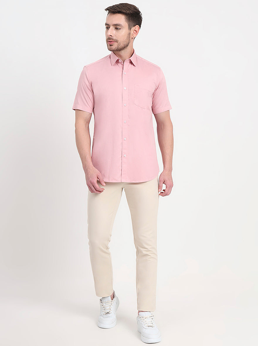 Light Pink Solid Smart Fit Semi Casual Shirt | JadeBlue