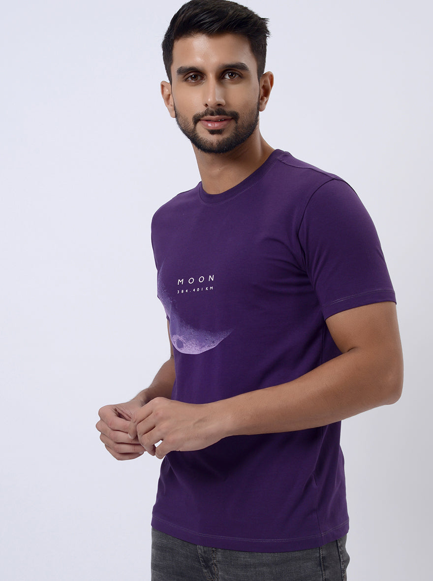 Purple Printed Slim Fit T-Shirt | JadeBlue