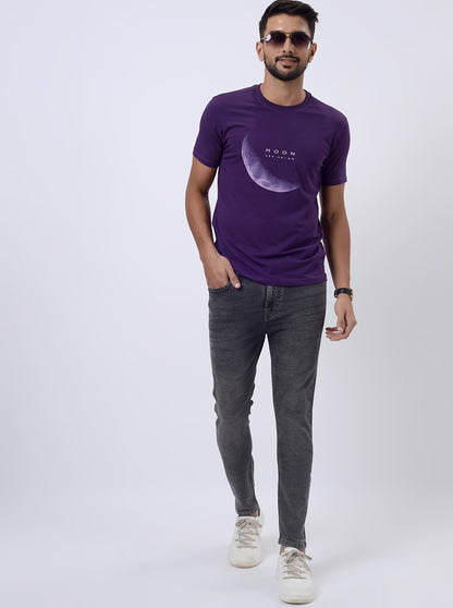 Purple Printed Slim Fit T-Shirt | JadeBlue