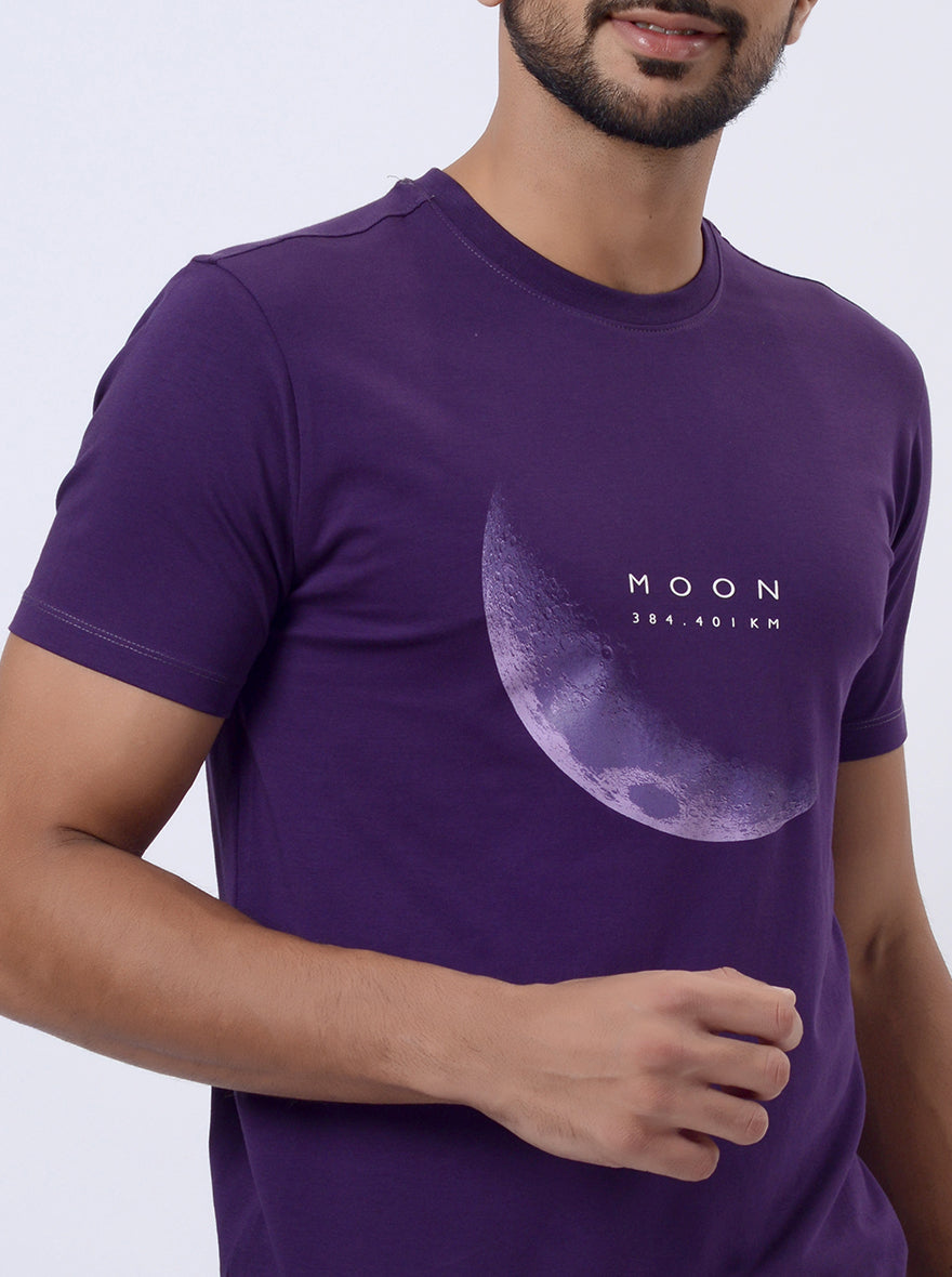 Purple Printed Slim Fit T-Shirt | JadeBlue