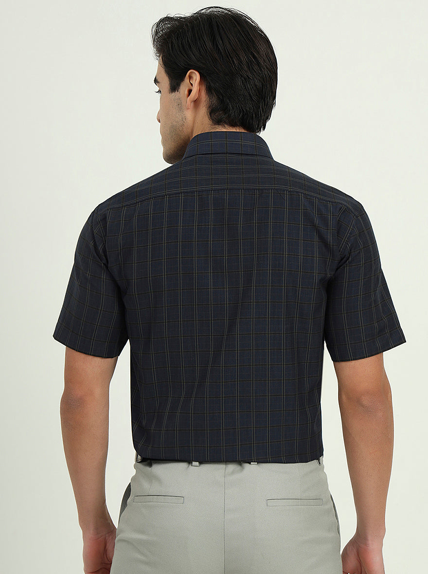 Dark Blue & Green Checked Regular Fit Formal Shirt | Greenfibre