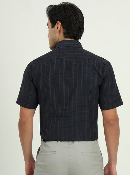 Dark Blue & Green Checked Regular Fit Formal Shirt | Greenfibre