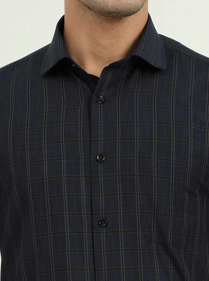 Dark Blue & Green Checked Regular Fit Formal Shirt | Greenfibre