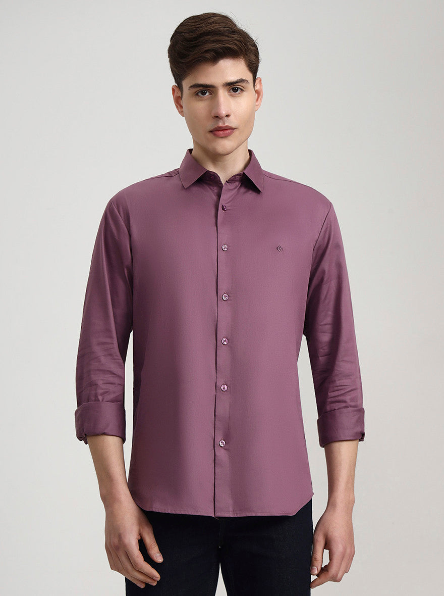 Purple Solid Slim Fit Casual Shirt | Greenfibre