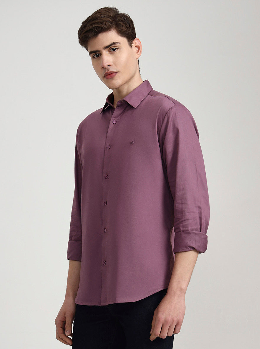 Purple Solid Slim Fit Casual Shirt | Greenfibre