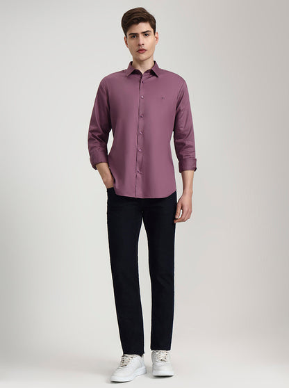 Purple Solid Slim Fit Casual Shirt | Greenfibre