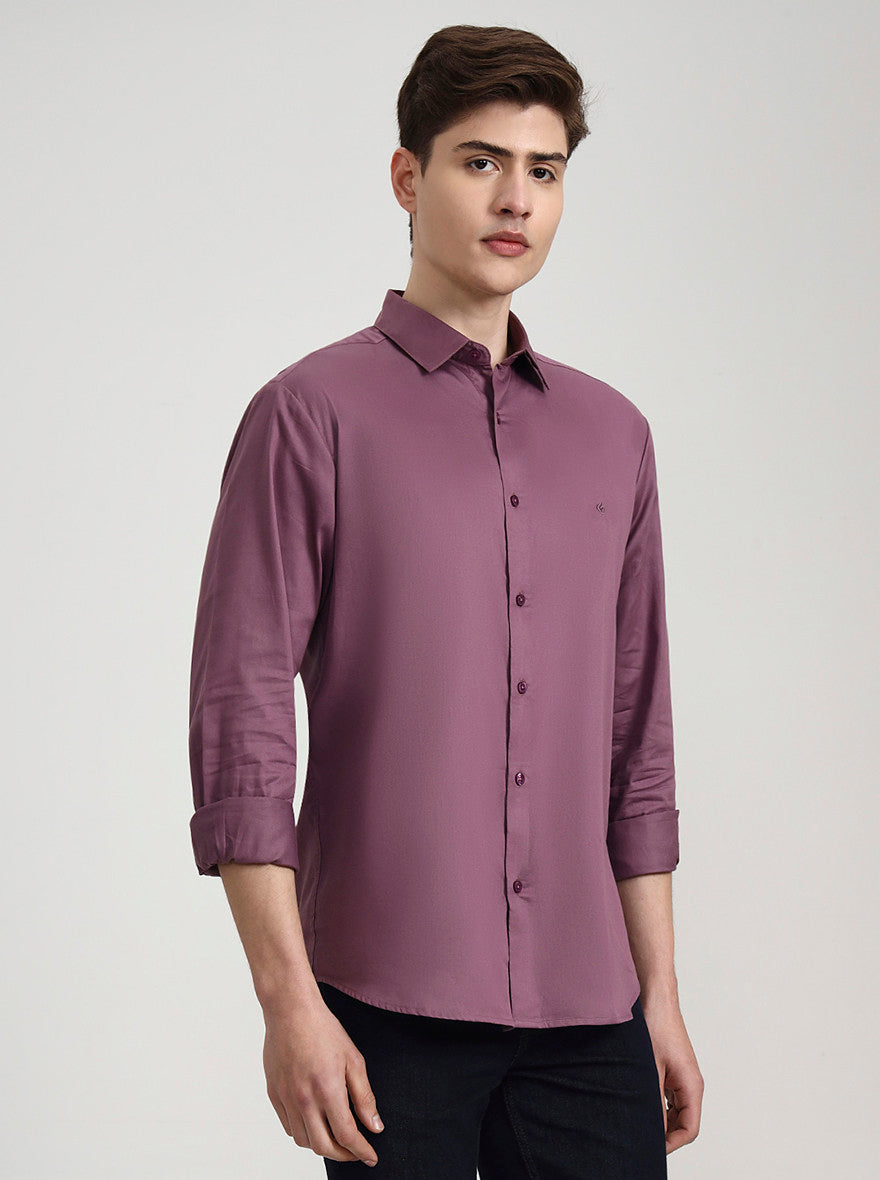 Purple Solid Slim Fit Casual Shirt | Greenfibre