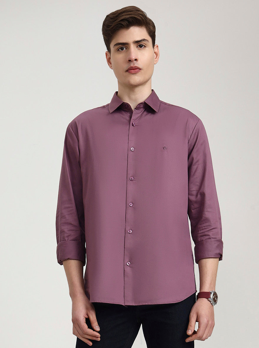 Purple Solid Slim Fit Casual Shirt | Greenfibre