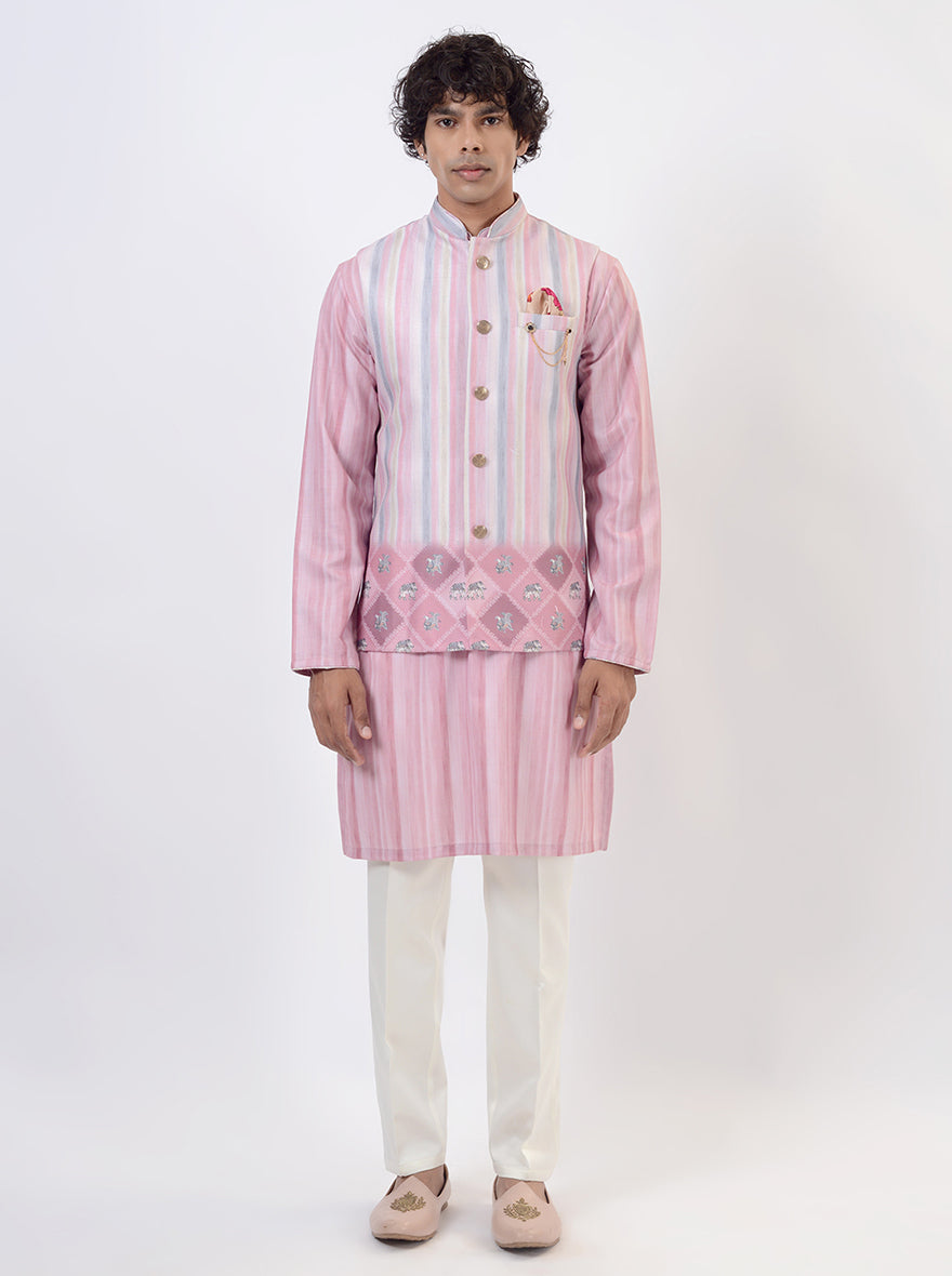 Pink Kurta Set with Koti | Azania
