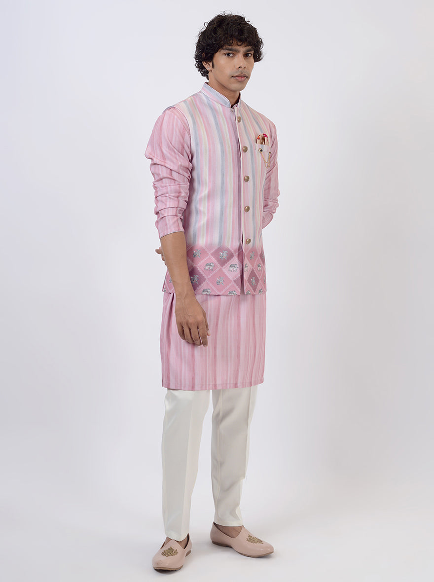 Pink Kurta Set with Koti | Azania