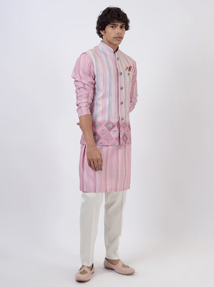 Pink Kurta Set with Koti | Azania