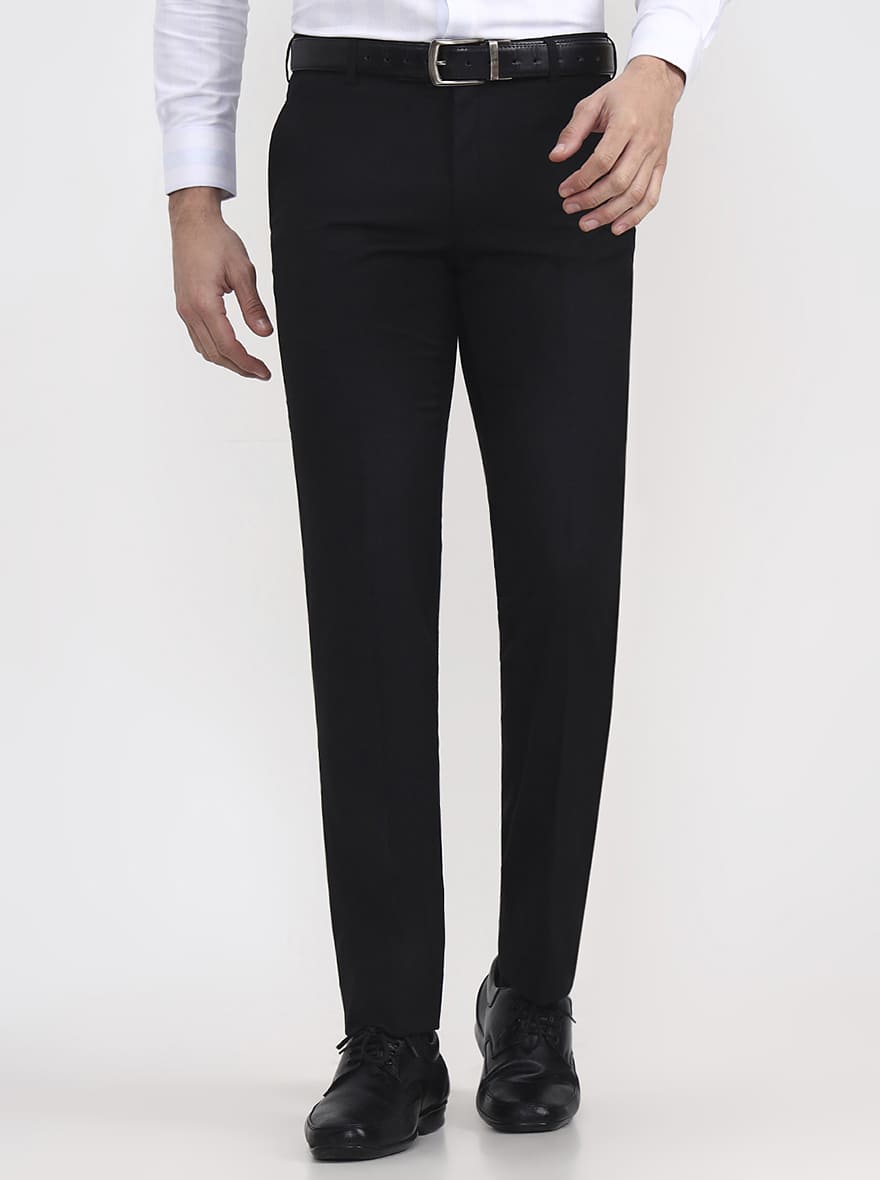 Black Solid Slim Fit Formal Trouser | JadeBlue Super Luxe