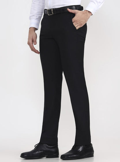 Black Solid Slim Fit Formal Trouser | JadeBlue Super Luxe