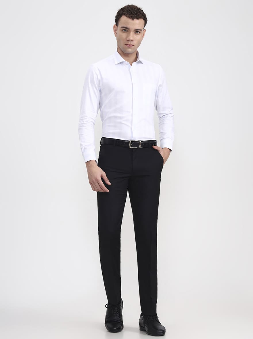 Black Solid Slim Fit Formal Trouser | JadeBlue Super Luxe