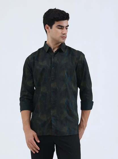 Green Printed Slim Fit Casual Shirt | JadeBlue