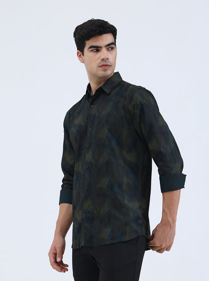 Green Printed Slim Fit Casual Shirt | JadeBlue