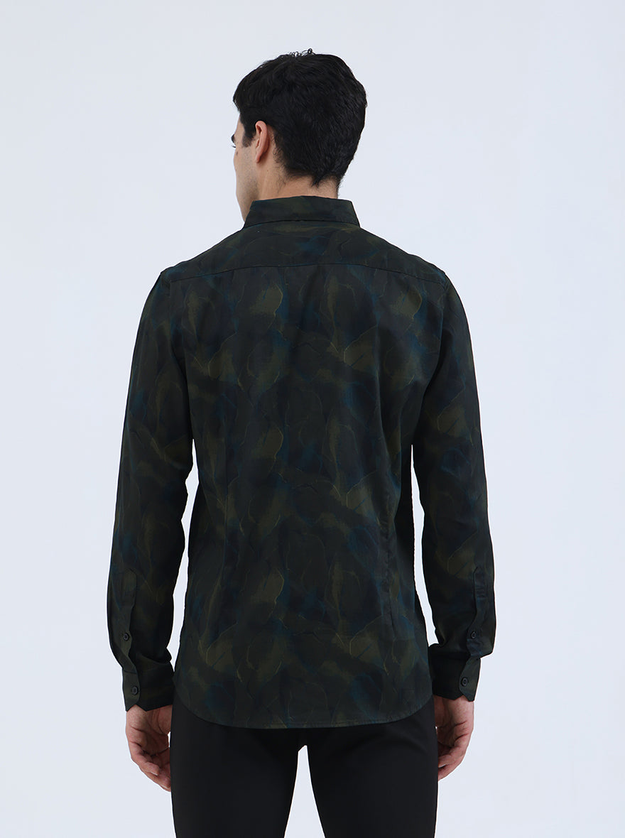Green Printed Slim Fit Casual Shirt | JadeBlue
