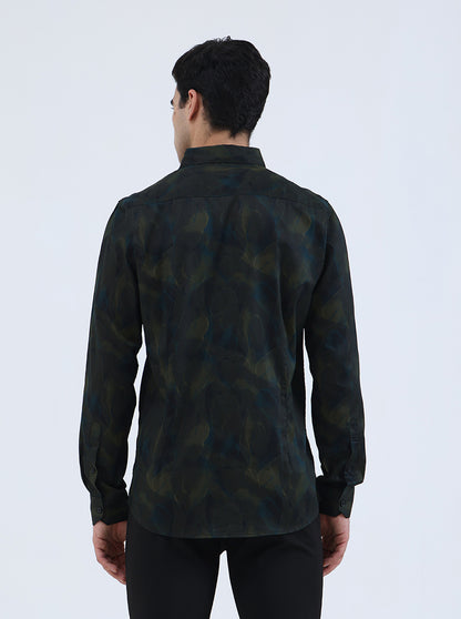 Green Printed Slim Fit Casual Shirt | JadeBlue