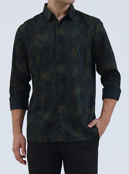 Green Printed Slim Fit Casual Shirt | JadeBlue