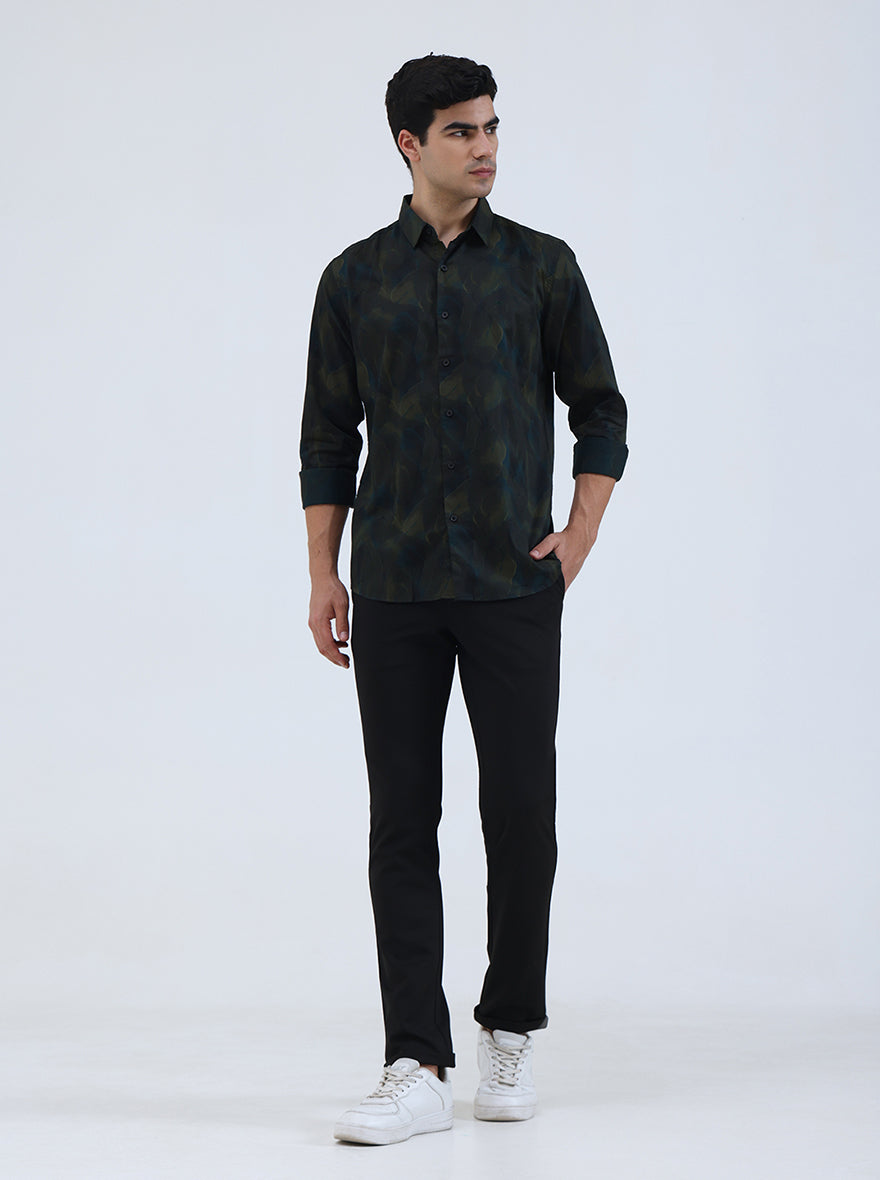 Green Printed Slim Fit Casual Shirt | JadeBlue