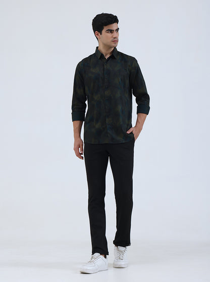 Green Printed Slim Fit Casual Shirt | JadeBlue