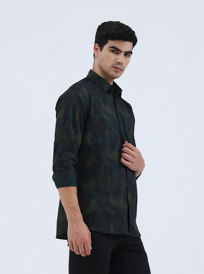 Green Printed Slim Fit Casual Shirt | JadeBlue
