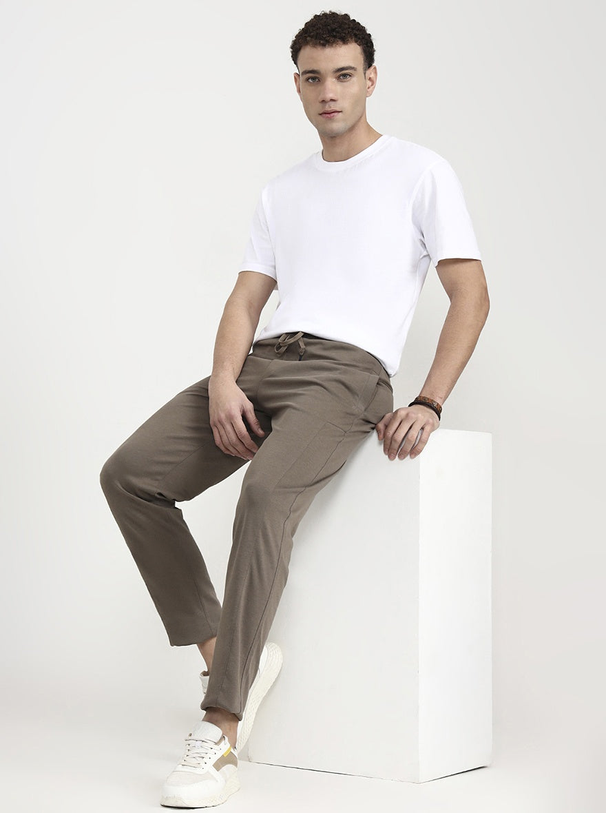 Brown Solid Slim Fit Track Pant | JadeBlue