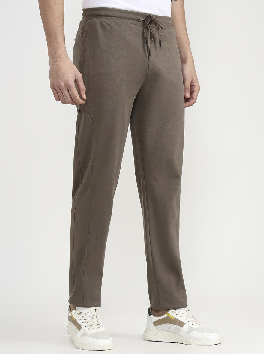 Brown Solid Slim Fit Track Pant | JadeBlue