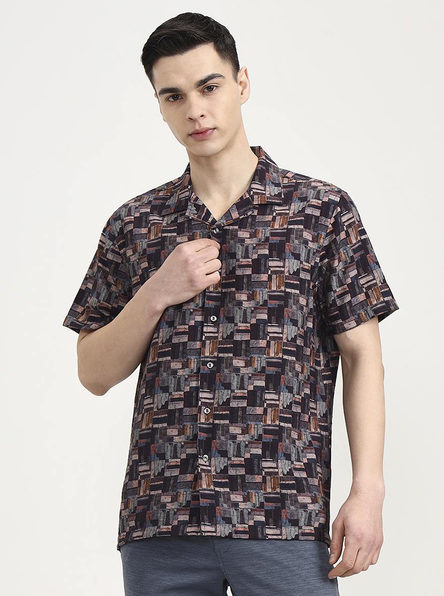Brown Printed Slim Fit Party Wear Shirt | Wyre