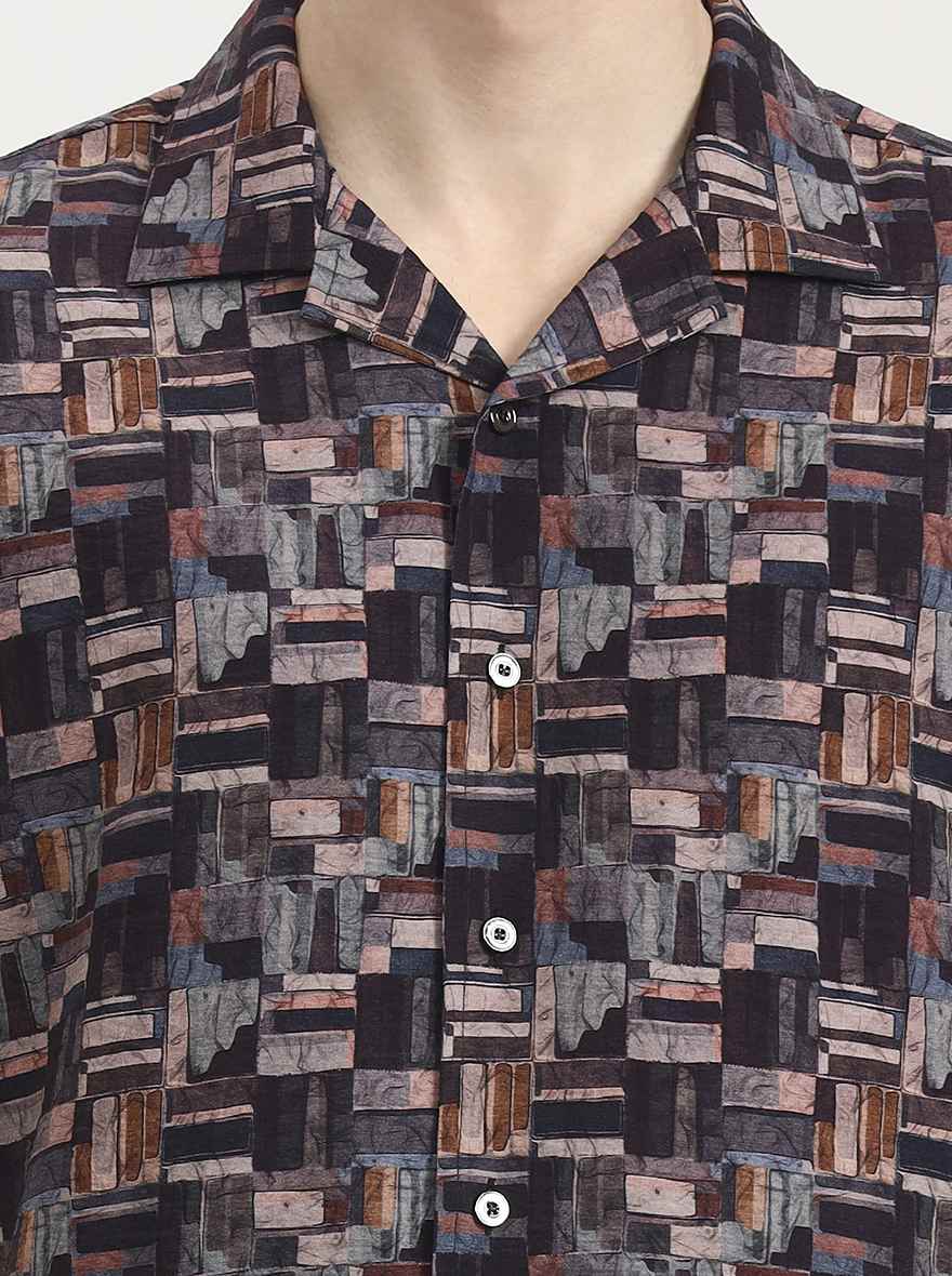 Brown Printed Slim Fit Party Wear Shirt | Wyre
