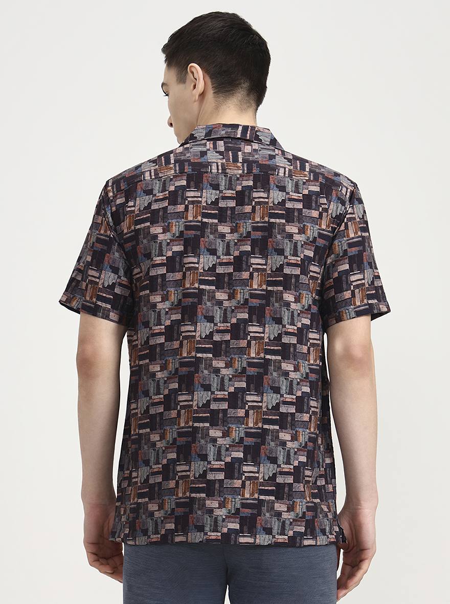 Brown Printed Slim Fit Party Wear Shirt | Wyre