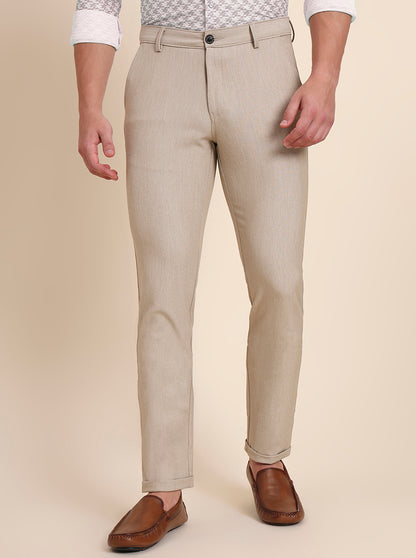 Beige Solid Slim Fit Club Wear Trouser | JB Studio