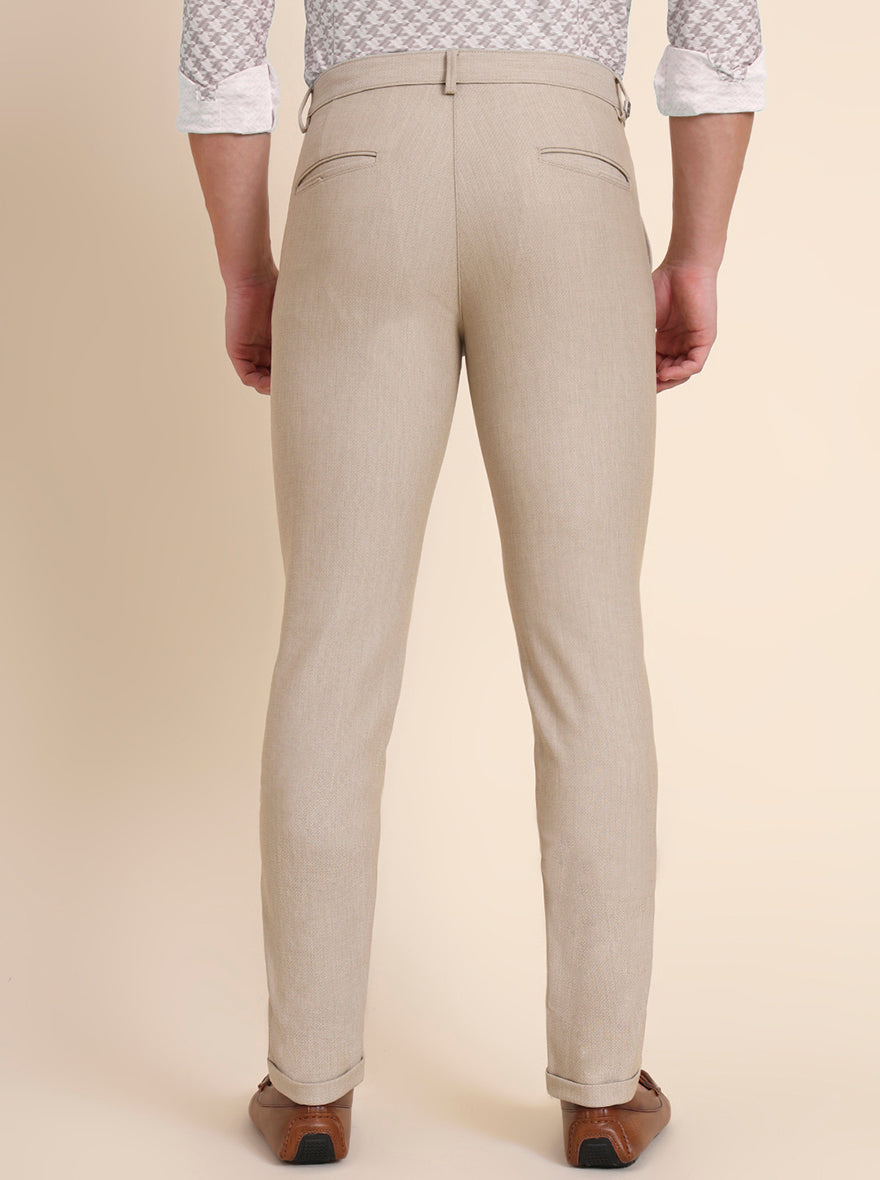 Beige Solid Slim Fit Club Wear Trouser | JB Studio