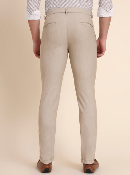 Beige Solid Slim Fit Club Wear Trouser | JB Studio