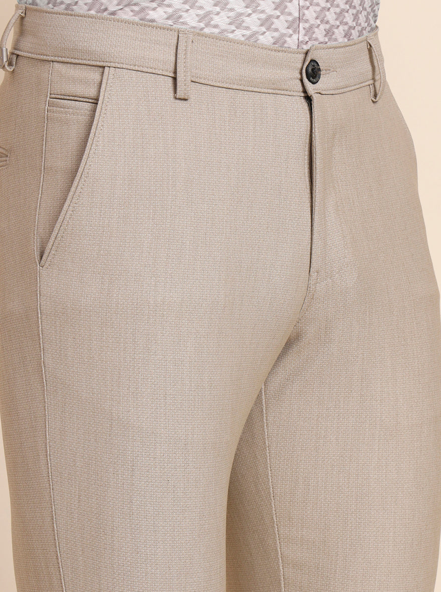Beige Solid Slim Fit Club Wear Trouser | JB Studio