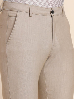 Beige Solid Slim Fit Club Wear Trouser | JB Studio