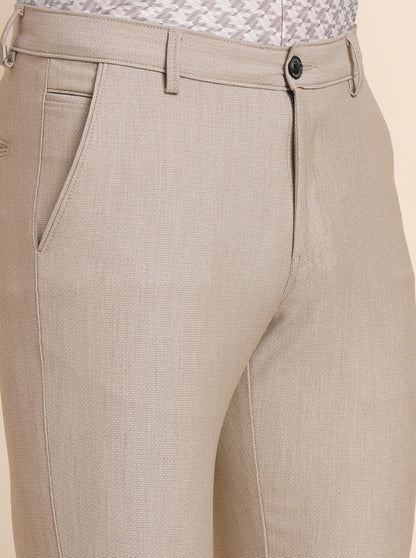 Beige Solid Slim Fit Club Wear Trouser | JB Studio