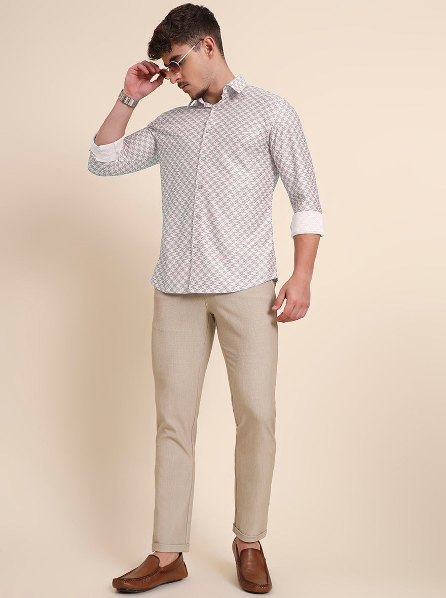 Beige Solid Slim Fit Club Wear Trouser | JB Studio