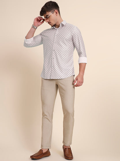 Beige Solid Slim Fit Club Wear Trouser | JB Studio
