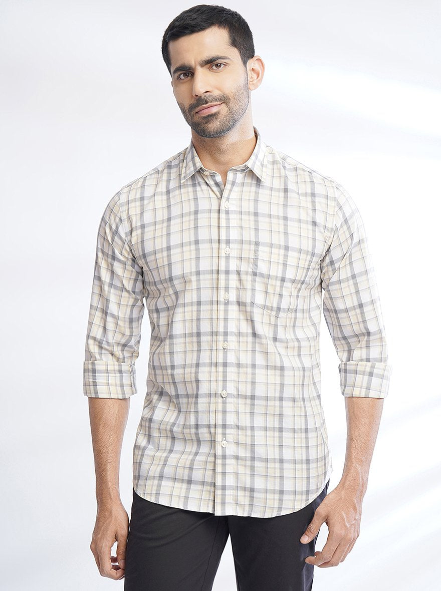 Light Yellow Checked Slim Fit Semi Casual Shirt | JadeBlue