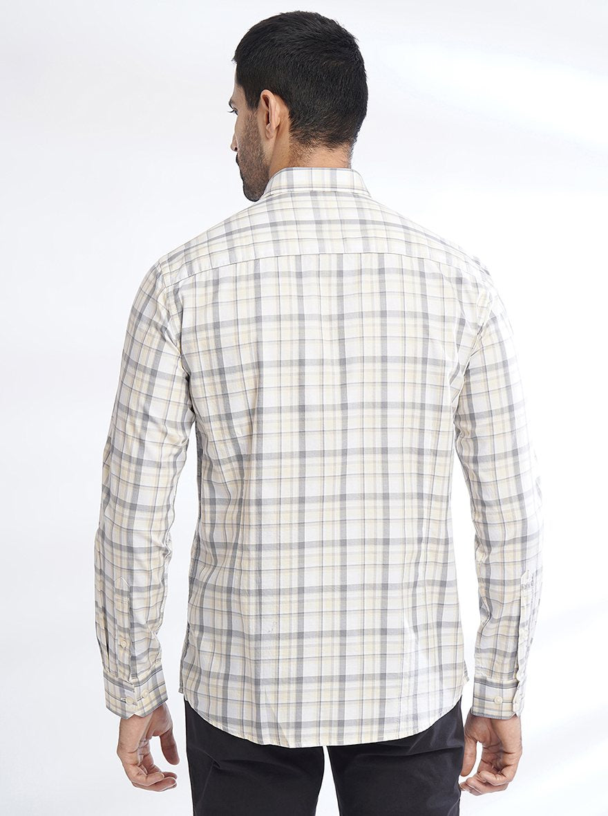 Light Yellow Checked Slim Fit Semi Casual Shirt | JadeBlue