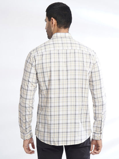 Light Yellow Checked Slim Fit Semi Casual Shirt | JadeBlue