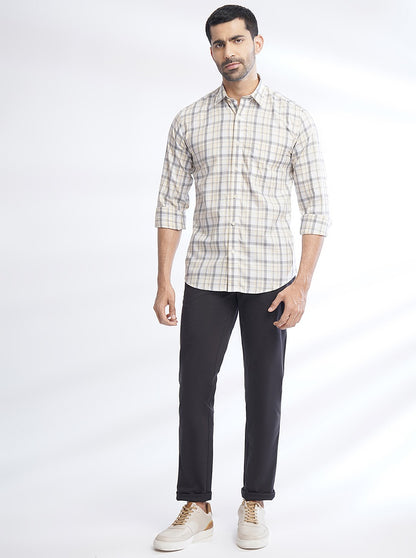 Light Yellow Checked Slim Fit Semi Casual Shirt | JadeBlue