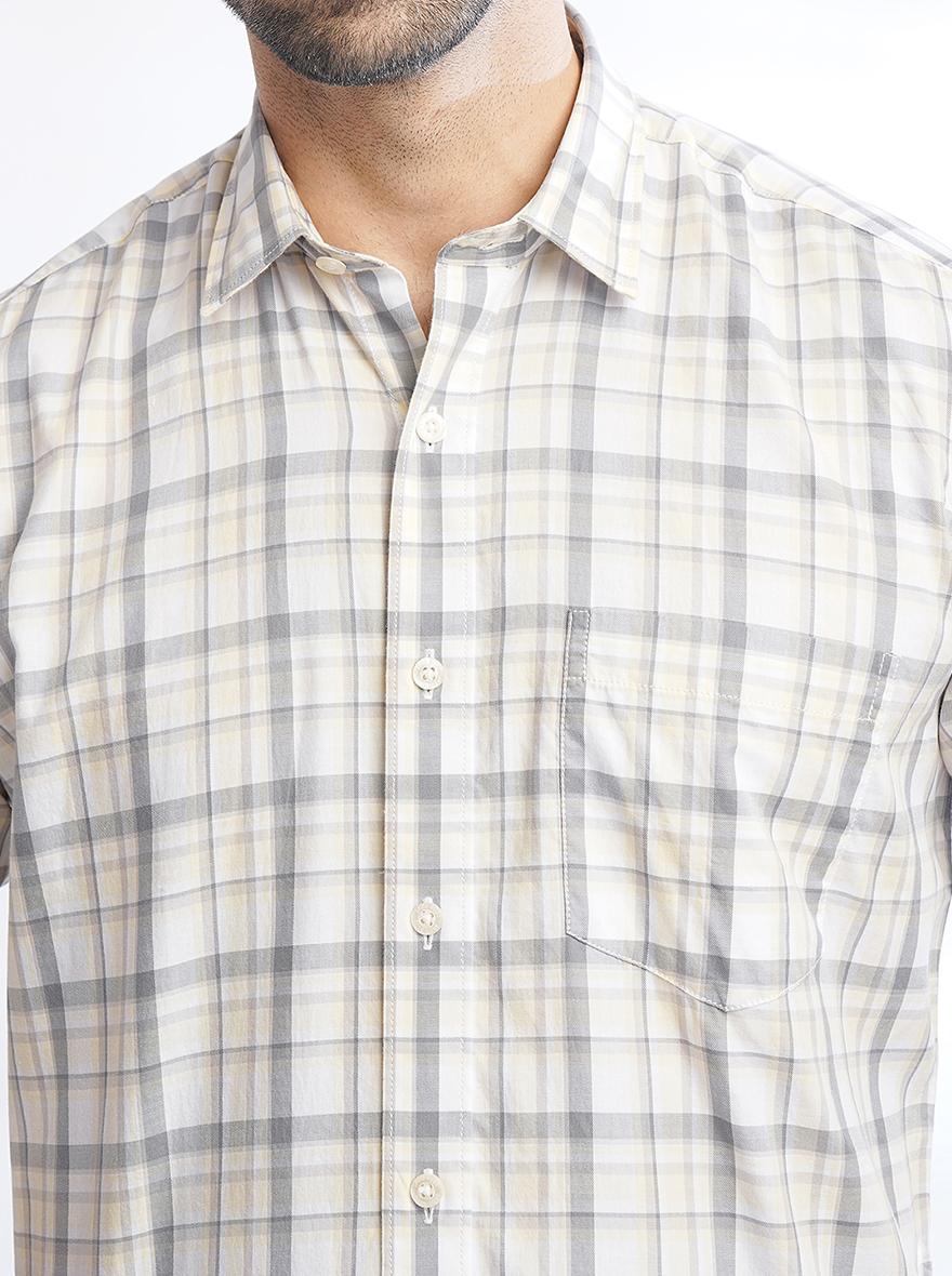 Light Yellow Checked Slim Fit Semi Casual Shirt | JadeBlue