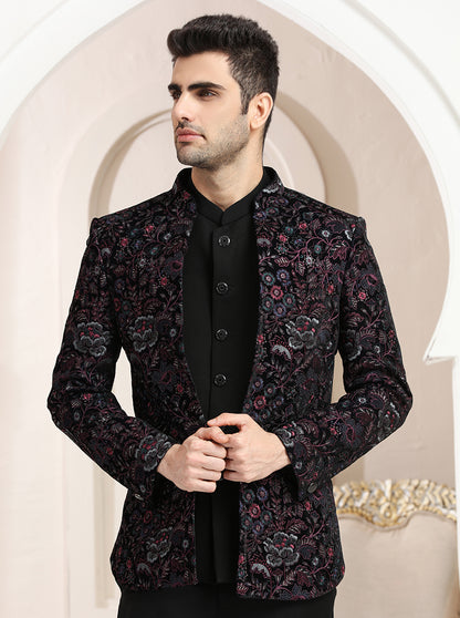 Pink & Navy Embroidered Jodhpuri Suit | TULA
