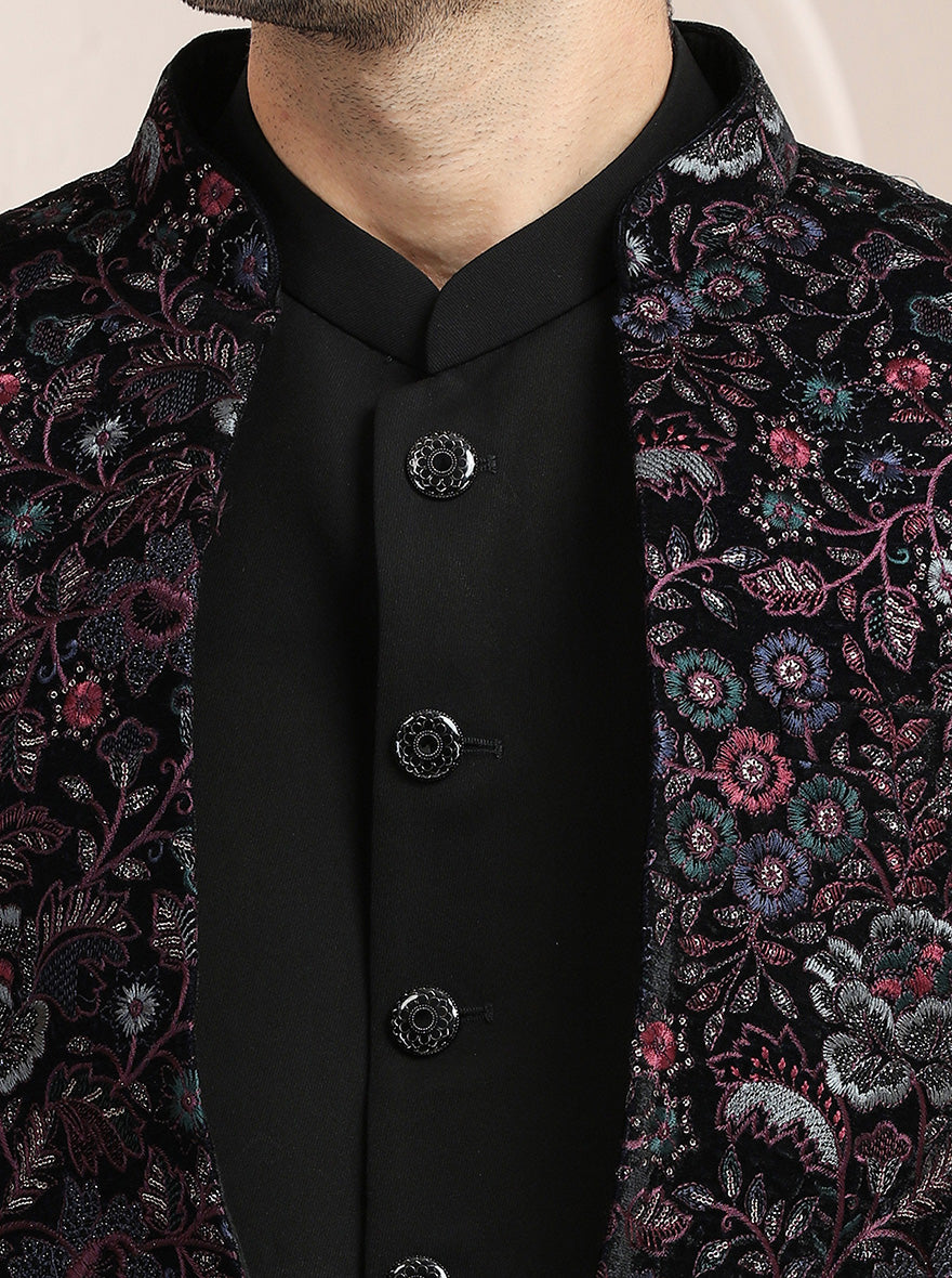 Pink & Navy Embroidered Jodhpuri Suit | TULA