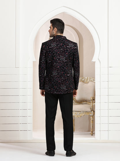 Pink & Navy Embroidered Jodhpuri Suit | TULA