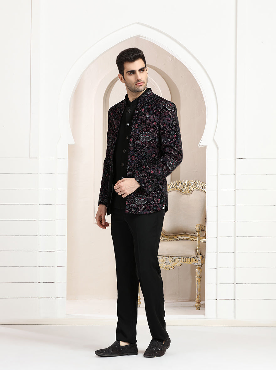 Pink & Navy Embroidered Jodhpuri Suit | TULA