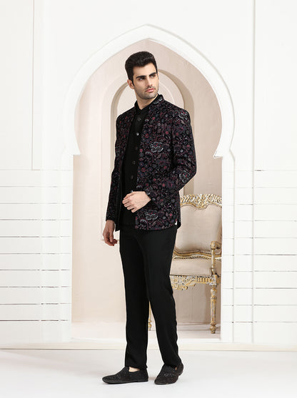 Pink & Navy Embroidered Jodhpuri Suit | TULA