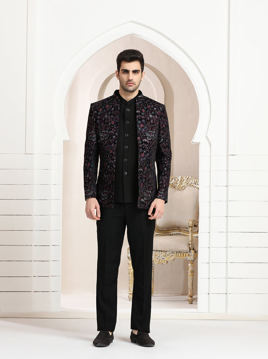 Pink & Navy Embroidered Jodhpuri Suit | TULA